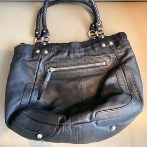 Stuart Weitzman black genuine leather shoulder bag satchel braided straps